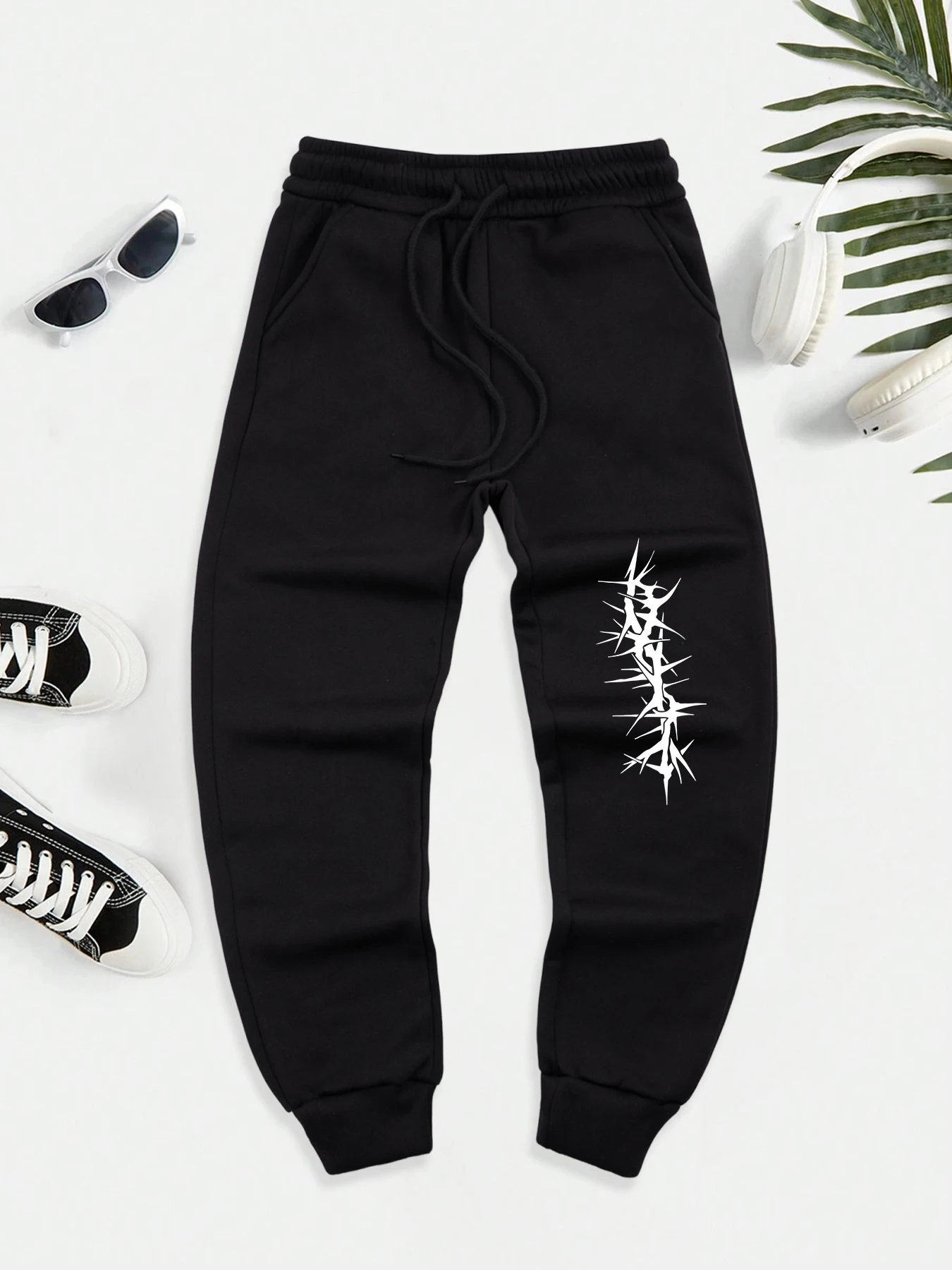 

Creative Thorns Prints Casual Men Pants Fashion Warm Hip Hop Trousers With Drawstring Pockets Sweatpants Male Joggers Long Pant