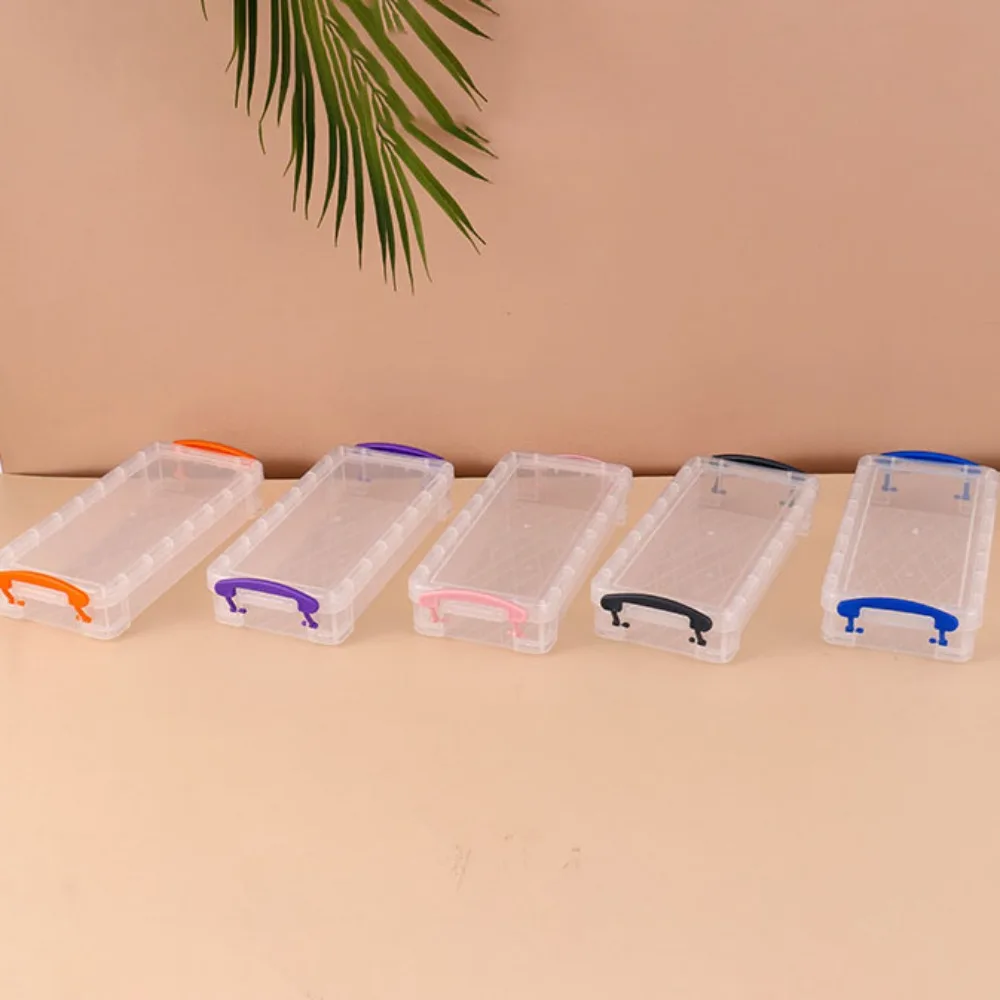 Cartoon Transparent Pencil Case Plastic Large Capacity Sketch Art Box Multi Functional Double Ear Buckle Tool Box Change Key