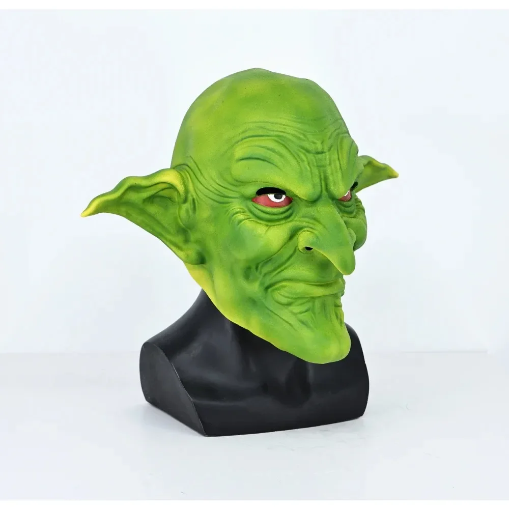 Máscara de Goblin verde para Cosplay, disfraz de látex para fiesta de Halloween, divertido Horro aterrador, máscaras de cabeza completa para adultos, mascarada con orejas de elfo