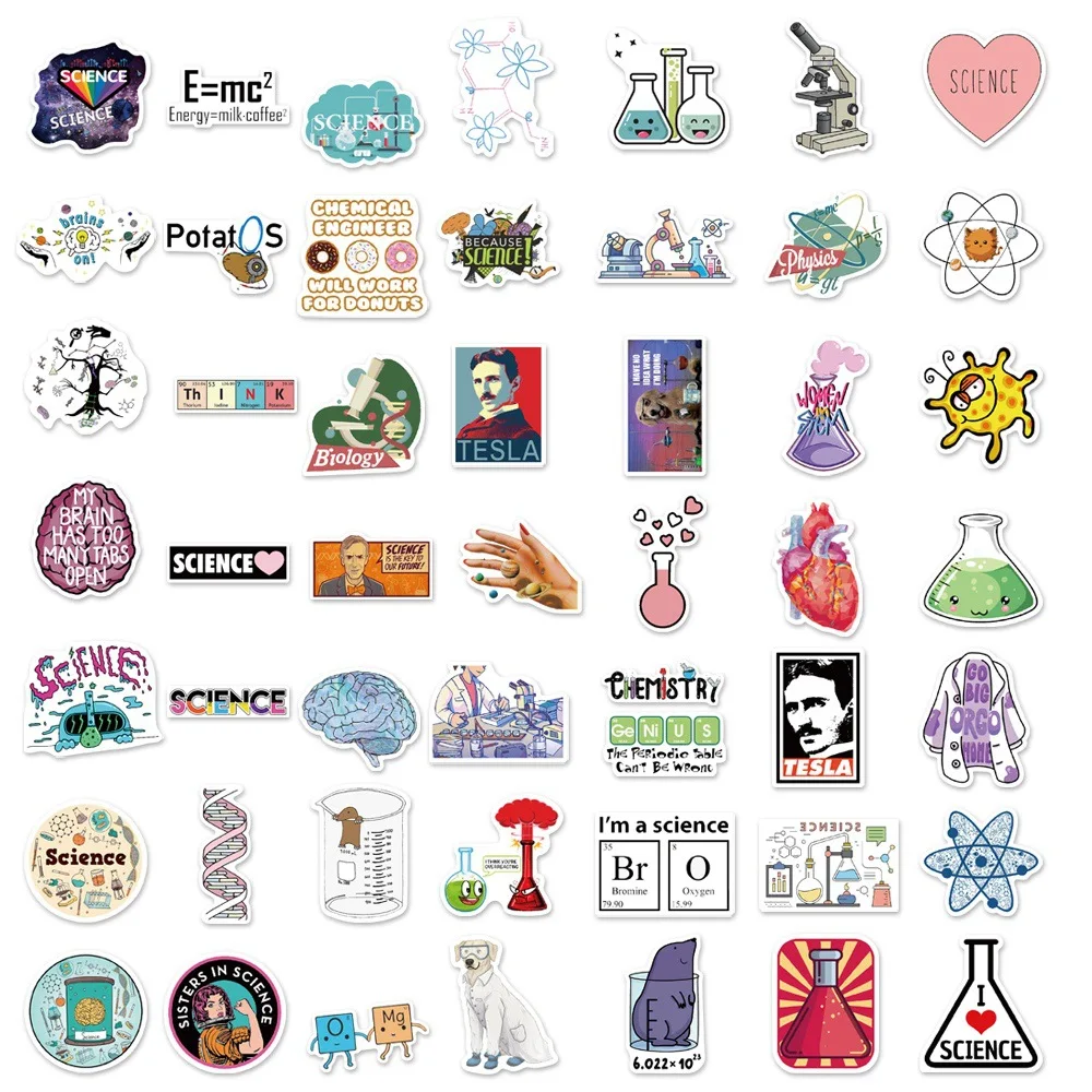 100PCS Cartoon Laboratory Physical, Chemical, and Biological Graffiti Stickers Luggage Refrigerator Tablet Notebook Waterproof
