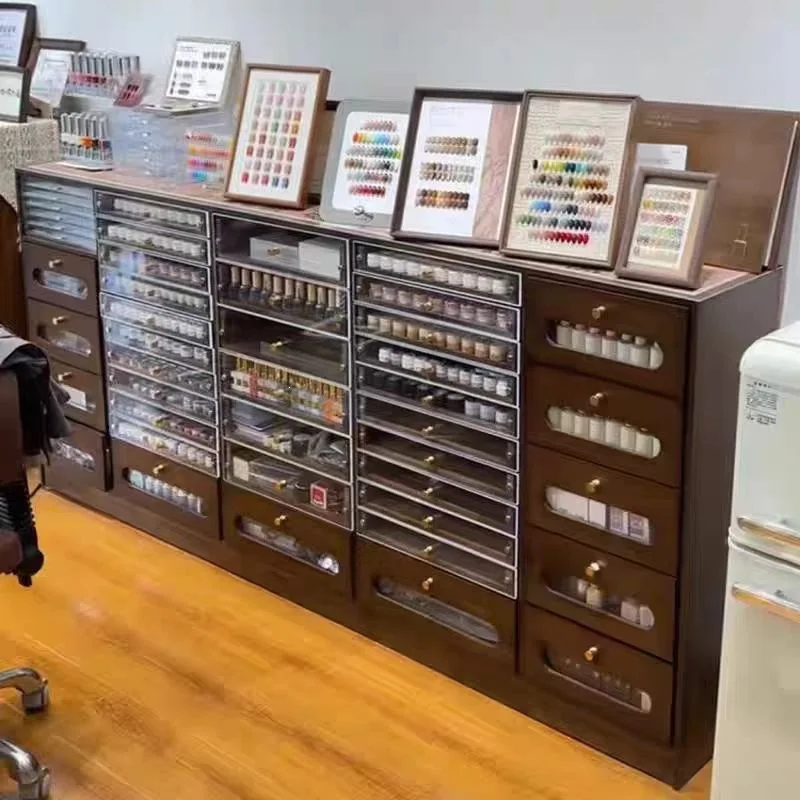 Solid wood antique walnut nail art counter storage nail polish glue locker