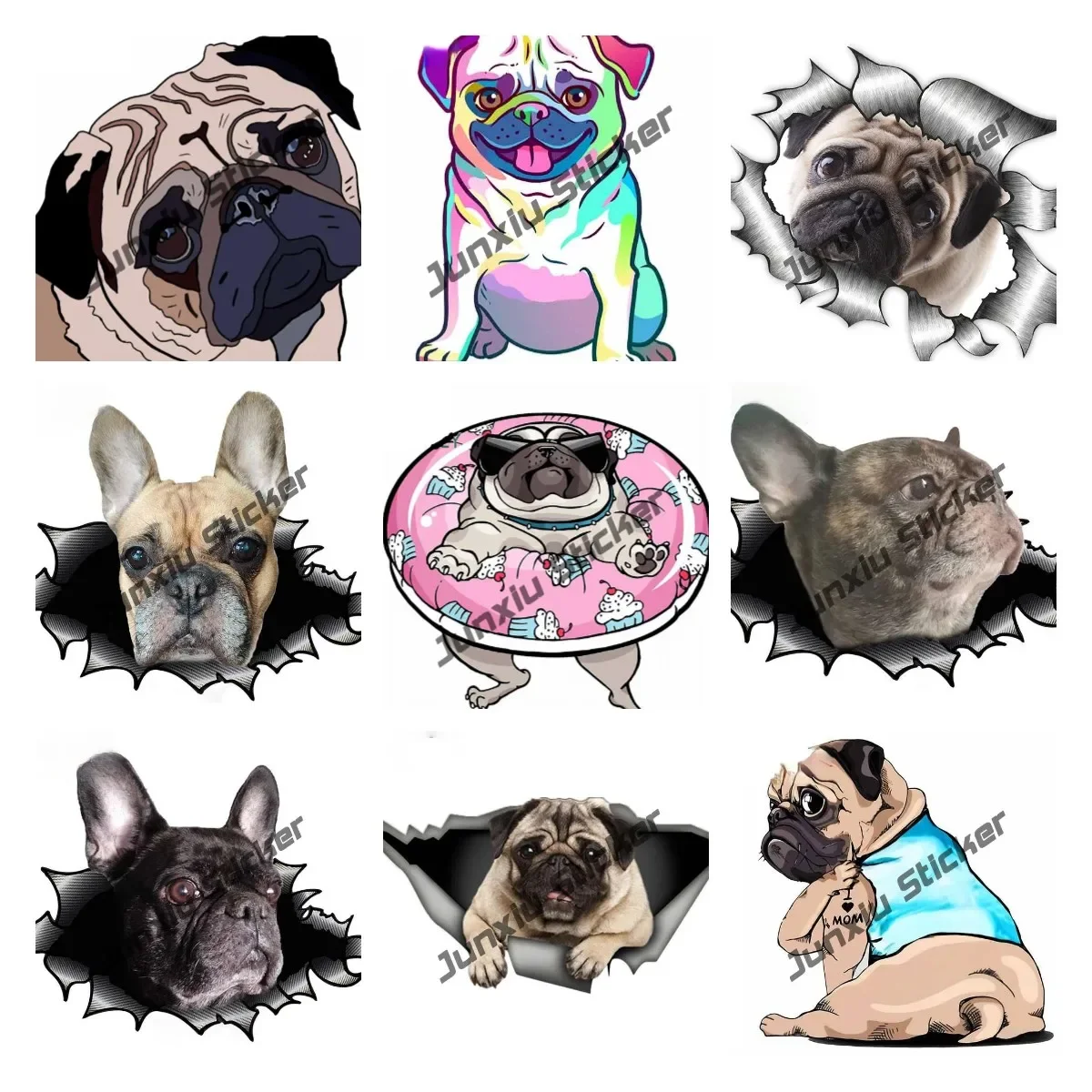 French Bulldog 3D Cartoon Pug Dog Decal Creative French Bulldog English Bulldog Sticker Funny Decal for Car Window Bumper Trunk