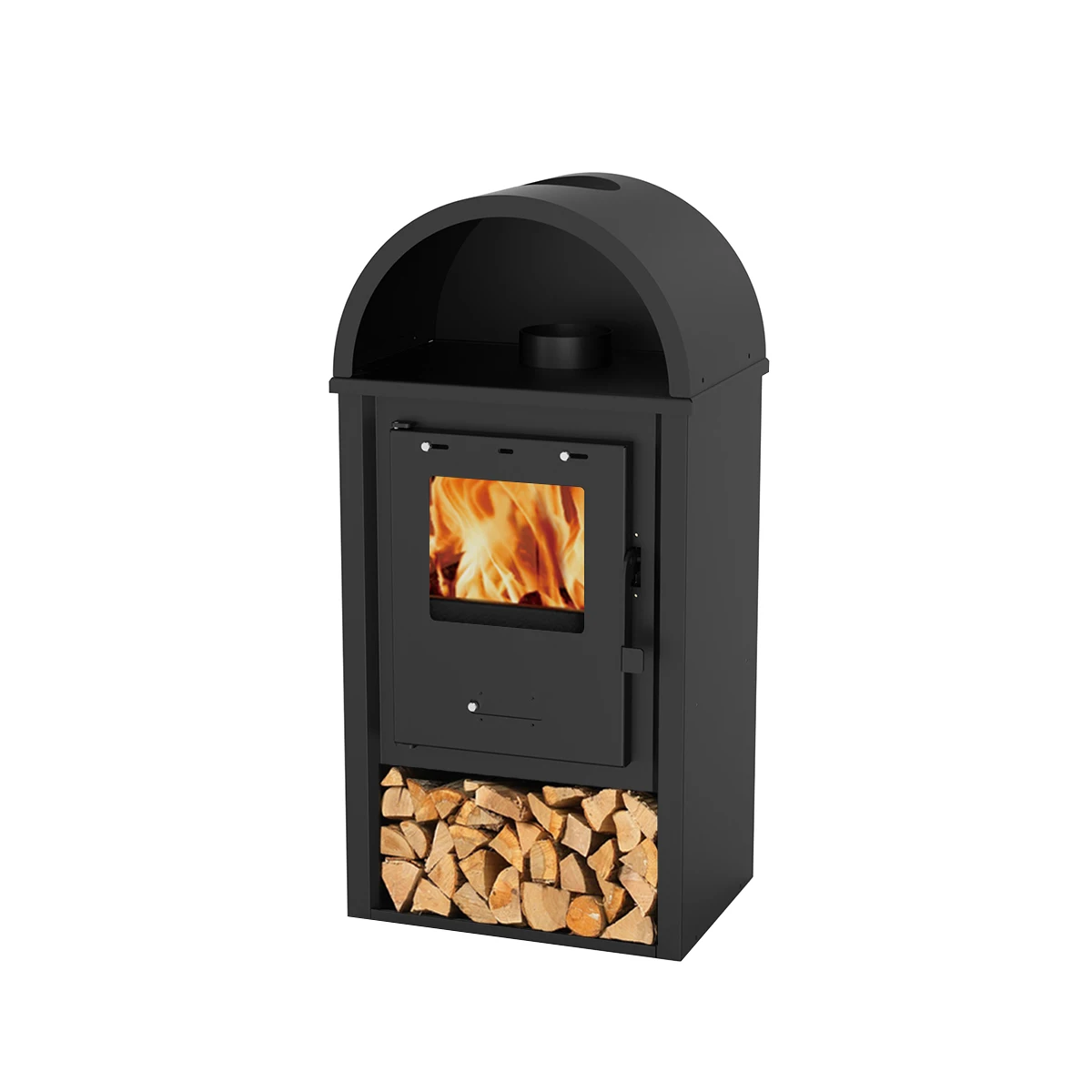 

8.5KW Indoor Black Steel Lightweight Wood Burning Stove with Log Storage Home Heating Freestanding Fireplace for Kitchen Dining