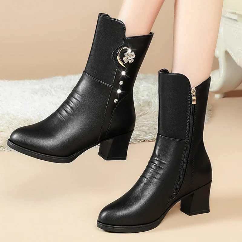 أحذية نسائية جديدة لخريف وشتاء 2025 من القطن لمنتصف الساق - كلاسيكية وعصرية، سحاب جانبي، مضادة للانزلاق ودافئة #1