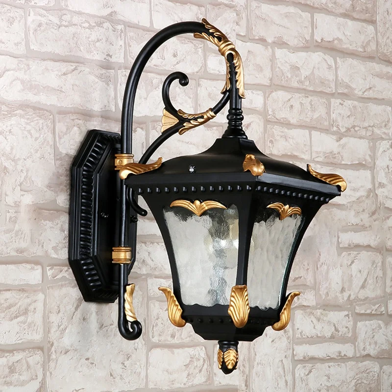 European Retro LED Wall Mounted Wall Lamp with Glass Lampshade, High Transparency IP65 Waterproof and Rust Proof