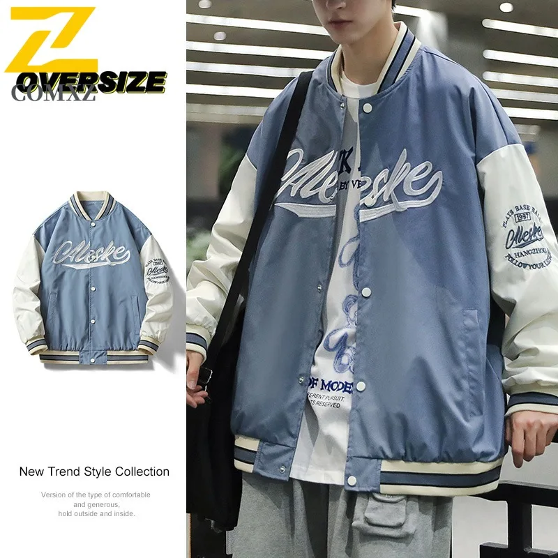 

Men Color Block Baseball Windbreaker Vintage Korean styles Streetwear Jacket Loose Spring Summer Hip-Hop Coat Fit Outdoor Sport