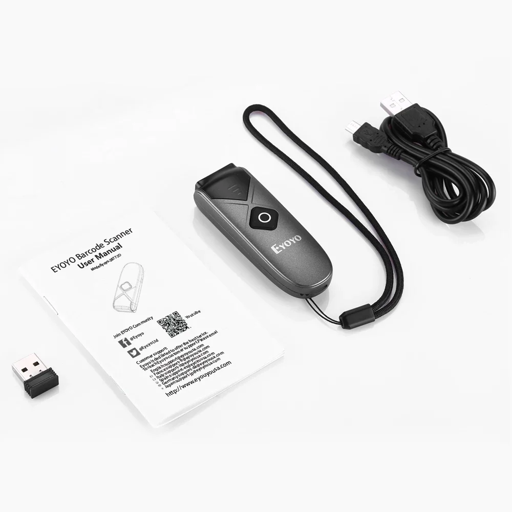 Eyoyo Barcode Scanner Mini Portable Bluetooth Barcode Reader USB Wired/Bluetooth/ 2.4G Wireless 1D 2D QR PDF417 Barcode Scanner