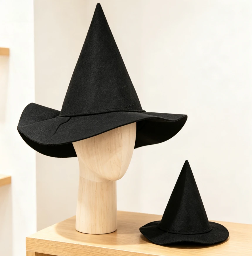 Halloween Felt Witch Cone Hat Blank Solid Color For Kids Diy Decoration Handmade Carnival Masquerade Party Role Play Accessory