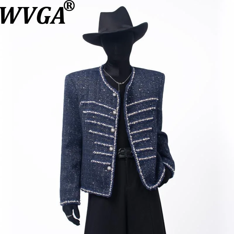 

WVGA Spring Autumn New Man Tide Sequin Tweed Trendy Short Jacket Collarless Beaded Personality Niche Chic Casual Coat Ins W13080