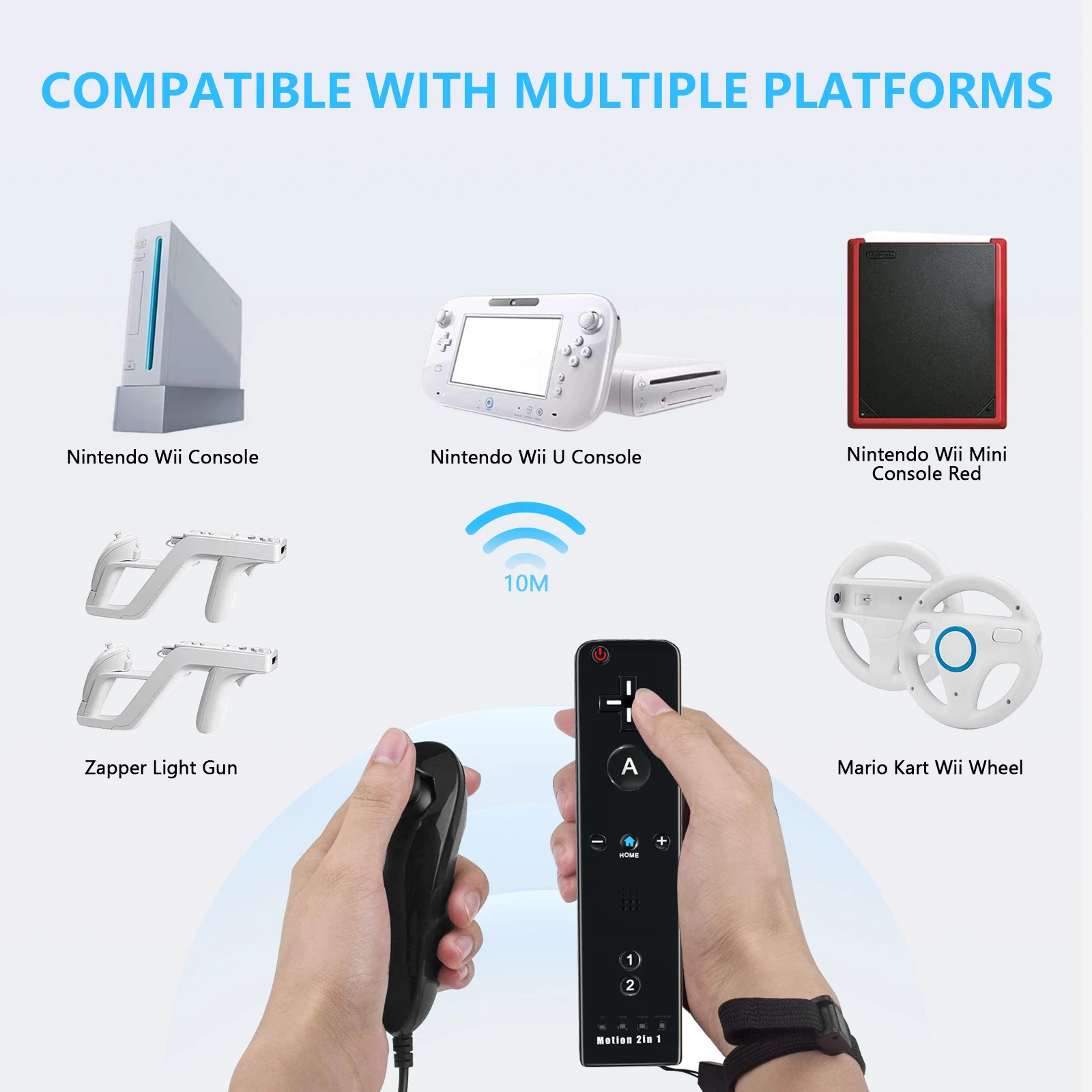 وحدة تحكم عن بعد اختيارية Motion Plus لجهاز التحكم عن بعد Wii مع وحدة تحكم Nunchuck للتحكم في ألعاب Nintendo Wii