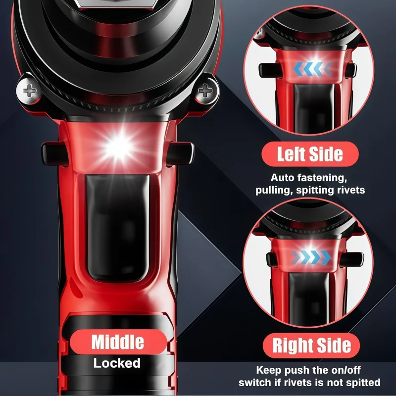 For Milwaukee 18V Battery Wireless Brushless Rivet Gun, 3.2-4.8mm Nut Riveter Automatic Riveting Insertable Power Tool