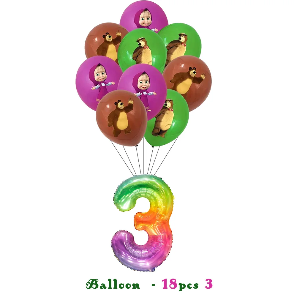 Mascha und der Bär Geburtstagsparty Banner Luftballons Teller Becher Servietten Tischdecke Mädchen Cartoon Partyzubehör Dekoration Babyparty – Detail 25