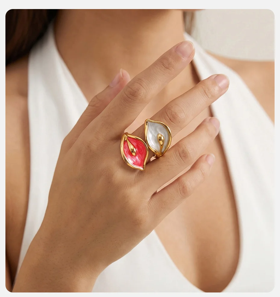 Vnox Trendiger Geometrischer Großer Lippenring, Übertriebener Retro-Rot-Lippen-Offener Ring für Frauen, Mehrfarbiger Emaille-Fingerring, Partyschmuck – Detail 2