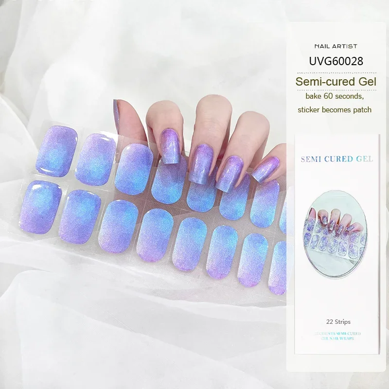 Starlight UV Semi-durci Gel Nail Strips Autocollants, Imperméable, Full Glitter Gel Stickers, souhaits on, N64.UV Lamp Requis, 22 Tips