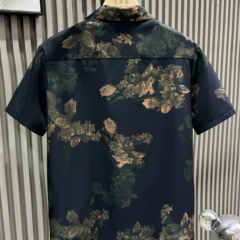 Light Luxury Brand New Summer Printed Short-sleeved Shirt for Men Handsome High-end Casual Shirt