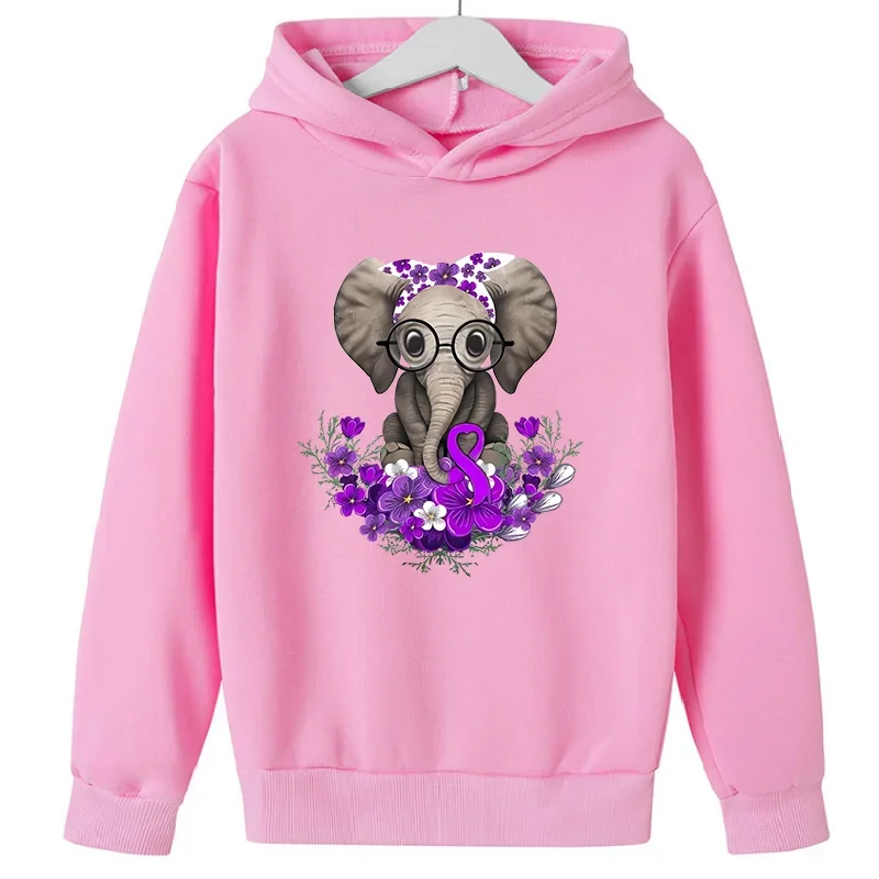 New Elephant Print Cute Sweatshirts Boys and Girls Birthday Gift Top Thick Clothes Kids  Hooodie Sweater Pink Sell Like