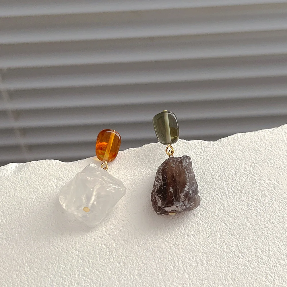 4pairs Ear Clip Irregular Natural Crystal Stone With A Retro Design Sense Earrings for WomenJewelry Gifts