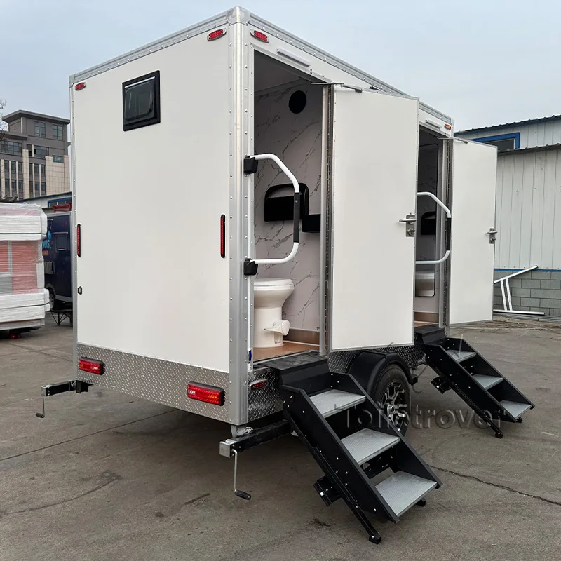 

Commercial Premium Customized Portable Camp Toilet Mobile Bathroom Shower Trailer Toilet with Sink Wheels
