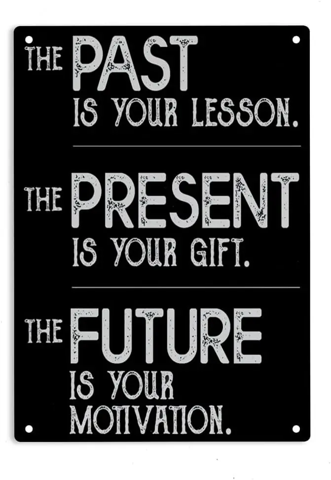 The Past Is Your Lesson Present Is Gift Future Is Motivation Sign Metal Tin Sign, Inspirational Quote Poster for Home Office Gar