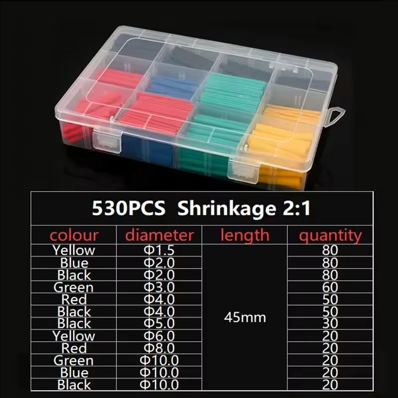 Heat Shrink Tubing 2:1 Thermoresistant Tube Heat Shrinkable for Cables Shrink Wrapping DIY Insulation Sleeving Kit