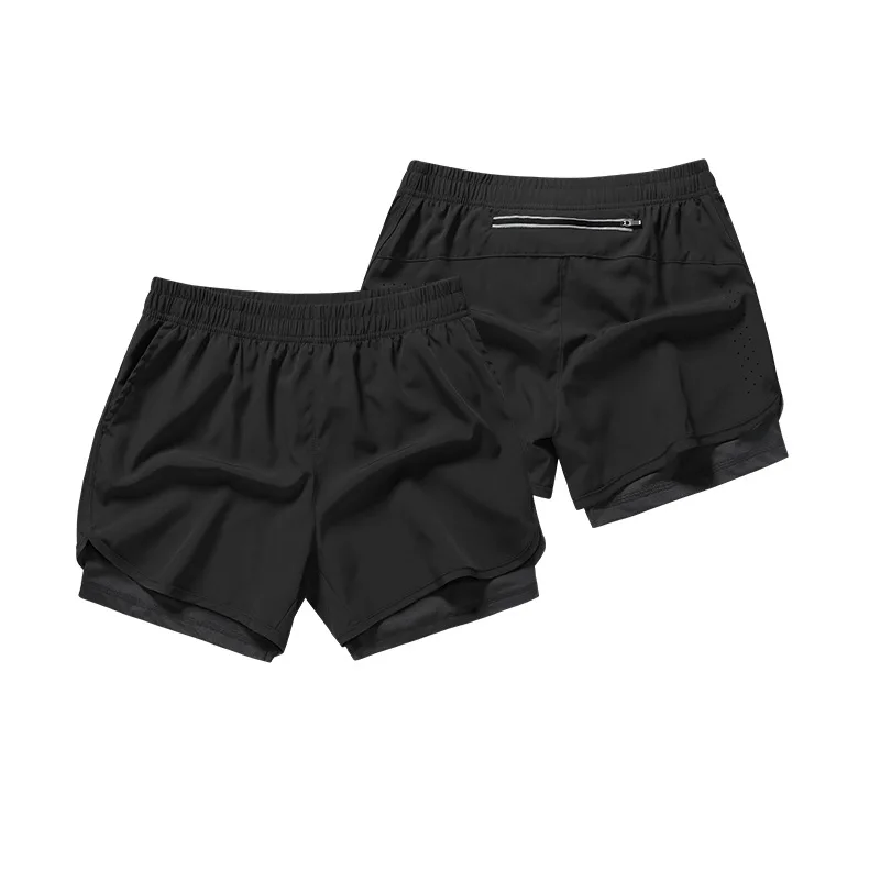 شورت رجالي بحفر ليزر يسمح بمرور الهواء مزيف بطبقتين شورت للجري بسحاب عاكس للصيف بنطال رياضي للرجال والنساء #4