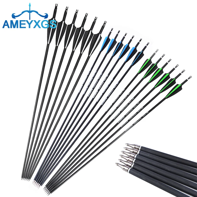 6/12/24pcs Carbon Arrow ID6.2 Spine 500 31inch with Rubber Feather for Archery Recurve Compound Bow Hunting Shooting Accessories