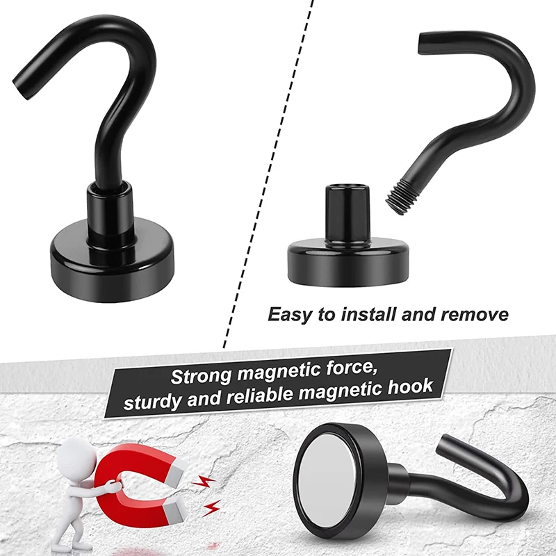 Heavy Duty Magnetic Hooks, Preto, Prata, Ouro, Aço, 16mm, Cozinha, Local de Trabalho, Escritório, Garagem, Organizador de Cabide de Parede, 10-35 Pcs