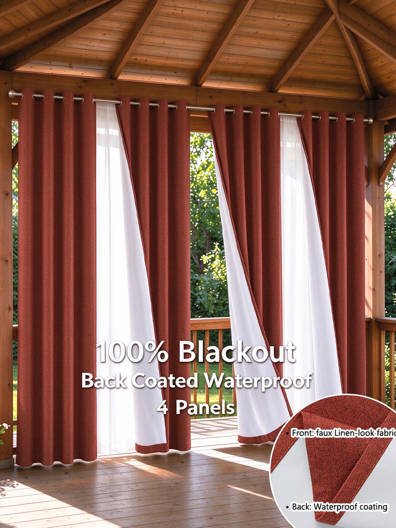4pcs Set of 100% Blackout Linen Textured Curtains for Bedroom, Sound Reduction and Heat Thermal Insulation, High‑Quality Soft Fabric Window Curtains, Durable Metal Ring Grommet Top Design, Full Light Blocking Drapes, Luxury Home Decoration for Living Room