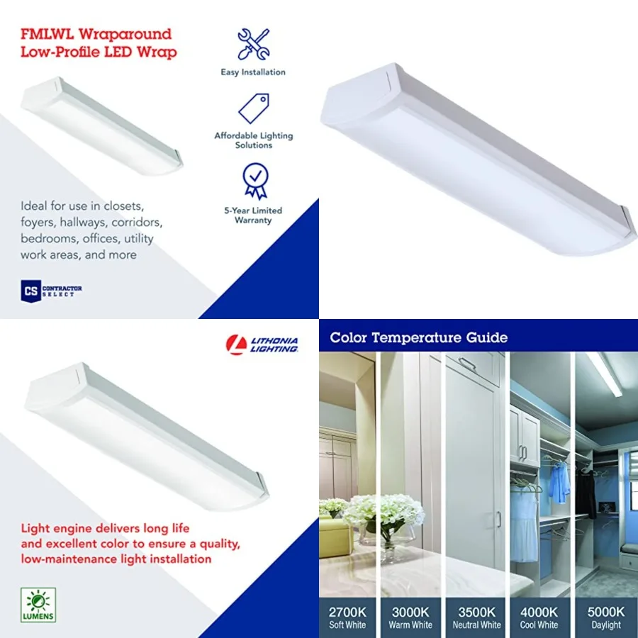 2 Feet LED Light Fixture, Low-Profile LED Wraparound Flush Mount Ceiling Light,,, FMLWL 24 840