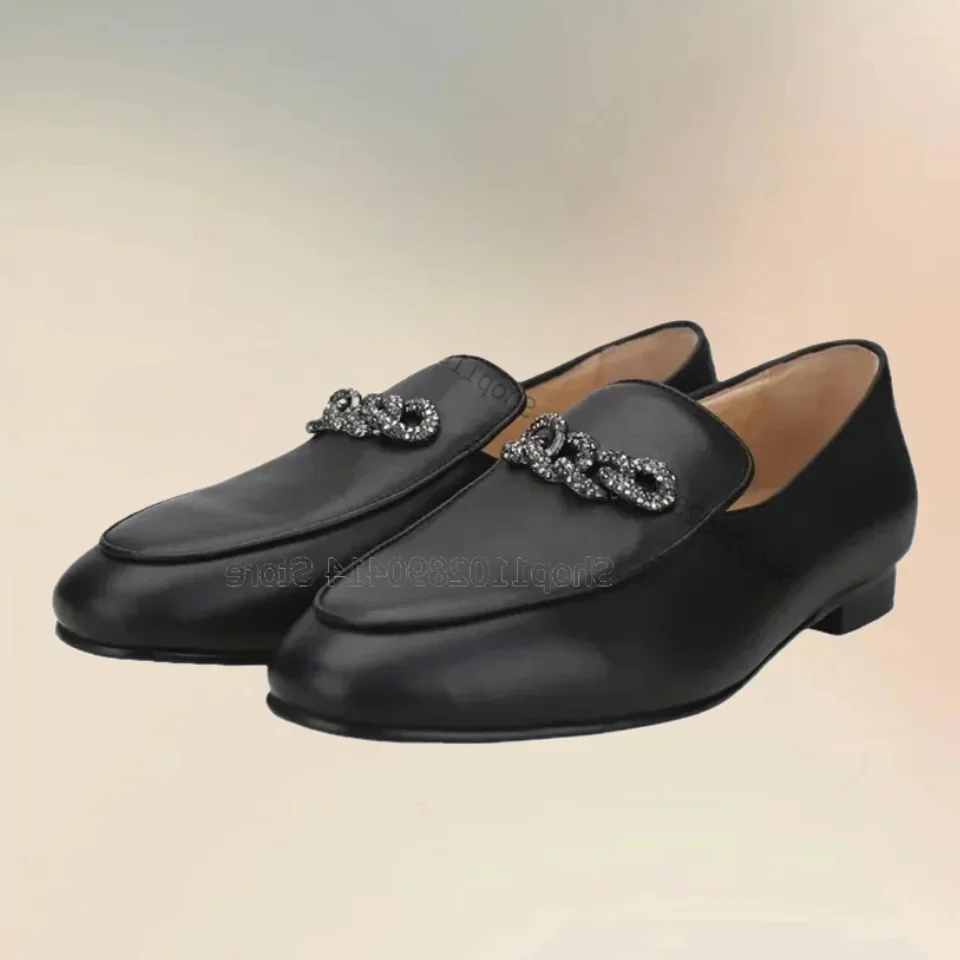 

Chain Decor Black Matte Leather Loafers Fashion Slip On Men Shoes Luxurious Handmade Party Feast Banquet Office Men Dress Shoes