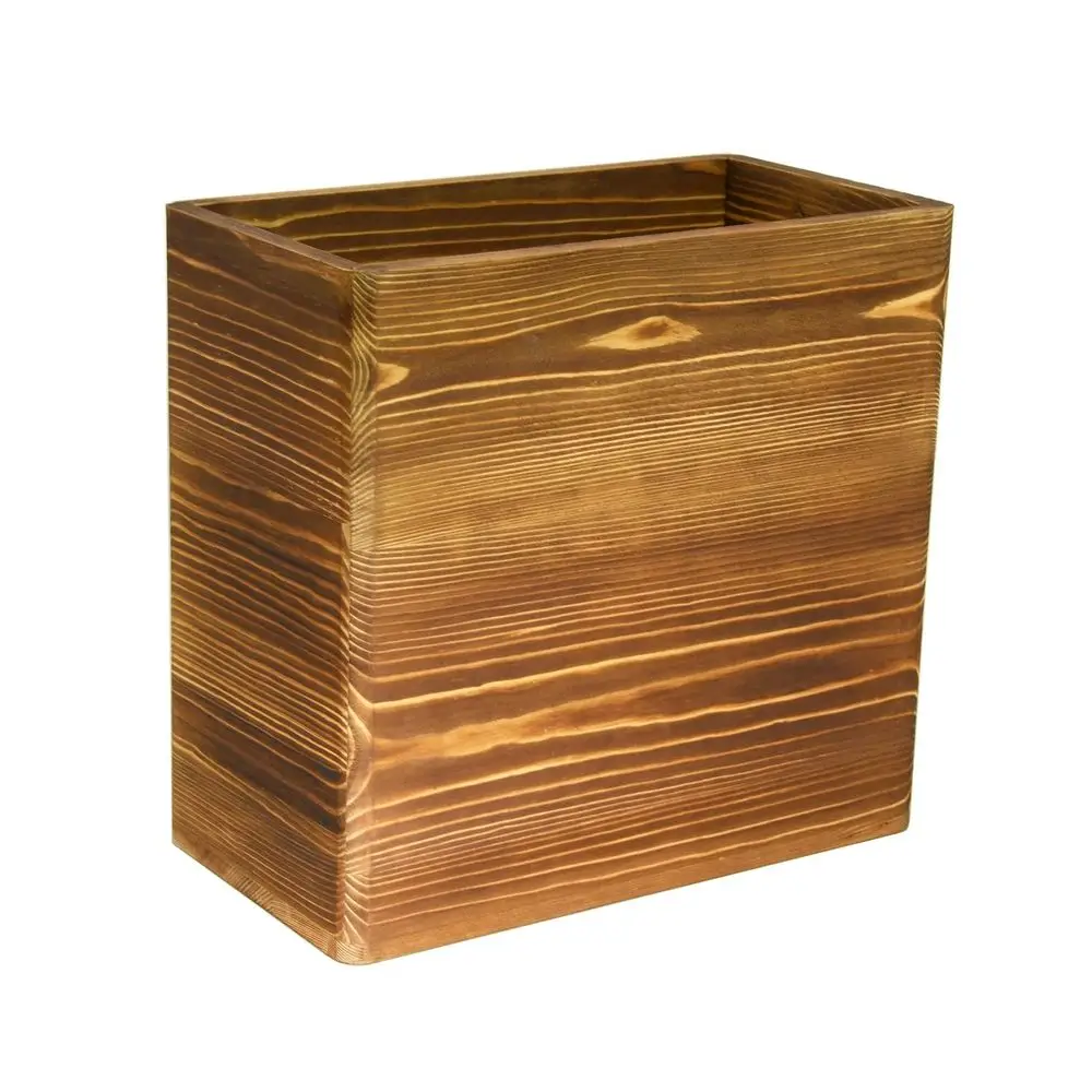 Lixeira retangular de madeira rústica – ideal para banheiro, quarto, dormitório e reciclagem de escritórios