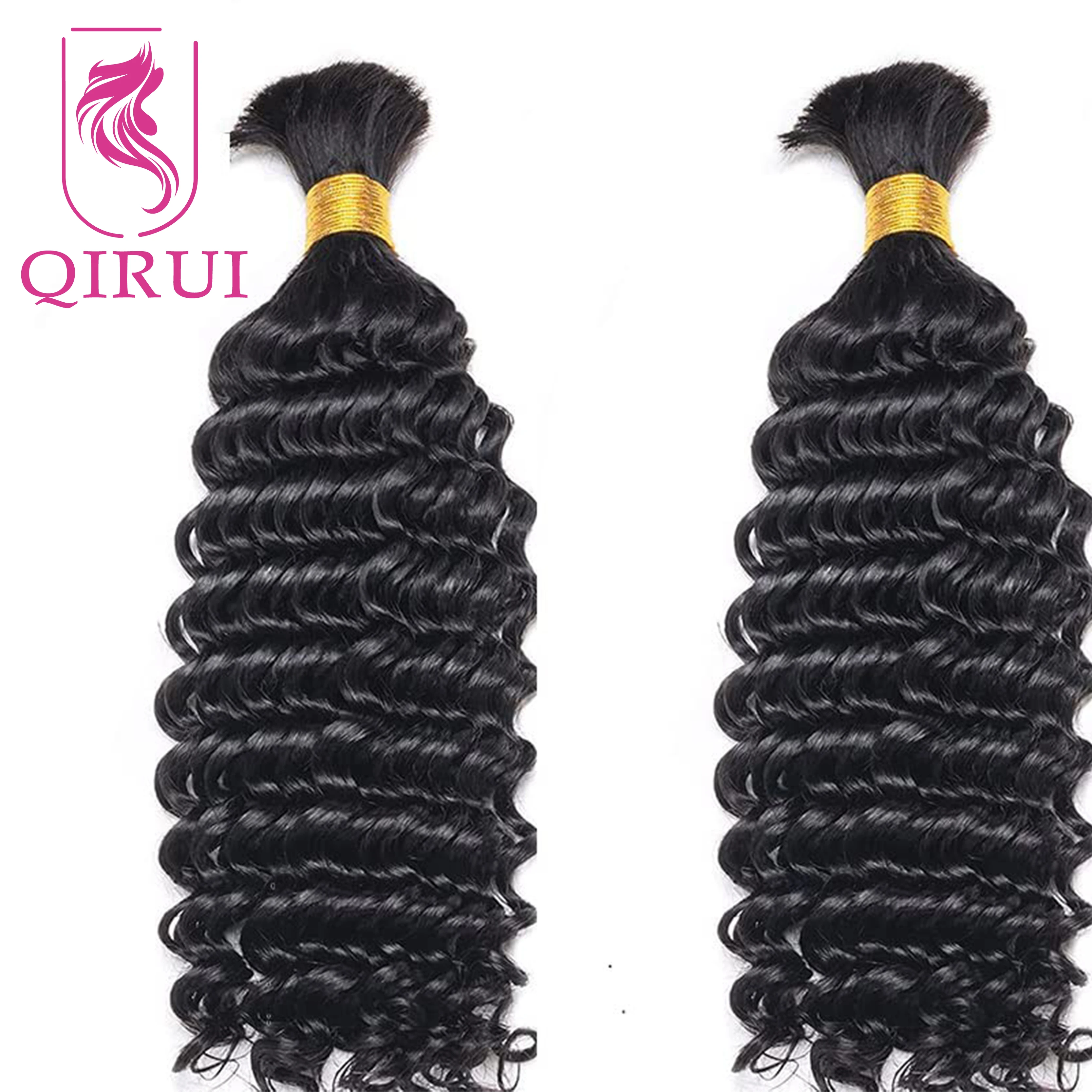 Human Hair Bulk For Braiding Deep Wave Brazilian Remy Double Drawn No Weft Extensions Boho Box Braids Hair For Black Women