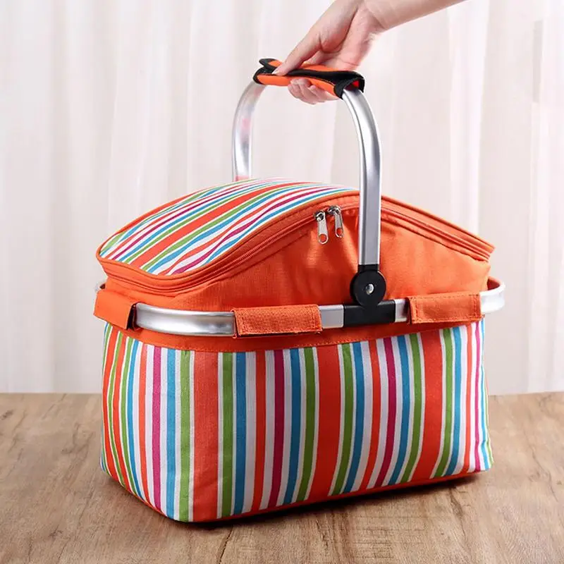 Foldable Camping Ice Cooler Basket 30L Insulation Picnic Basket Picnic Bag Portable Oxford Cloth Picnic Bag For Camping Grocery