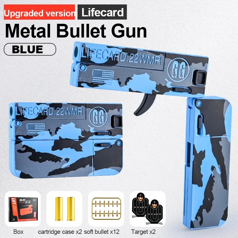 2024 Upgraded Lifecard Alloy Folding Gun Toy Soft Bullet Explosive Shooting model pistol for adults, kids, boys holiday gifts