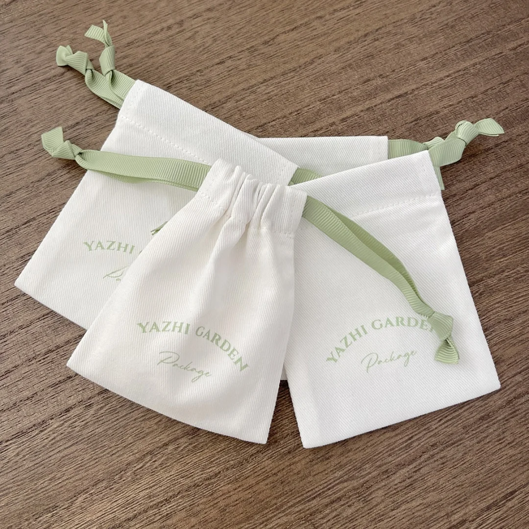 Custom Logo Cotton Jewelry Bag Luxury  Cotton Drawstring Jewelry Small Gift Pouches Wedding Favors For Guests