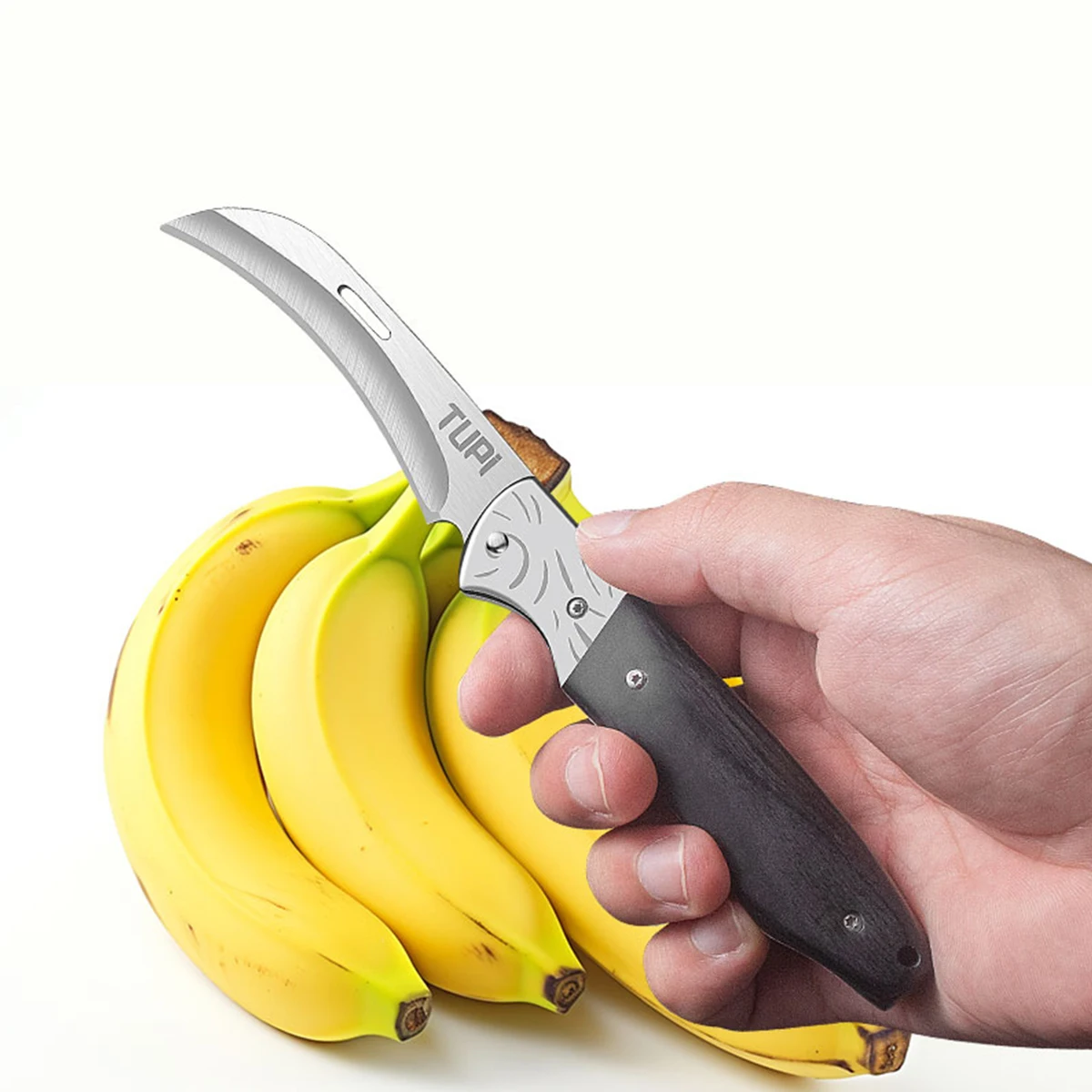 Cuchillo de fruta de acero inoxidable SK5, herramienta de corte de cocina, hoja curva afilada para frutas y verduras, cuchillo de fruta plegable