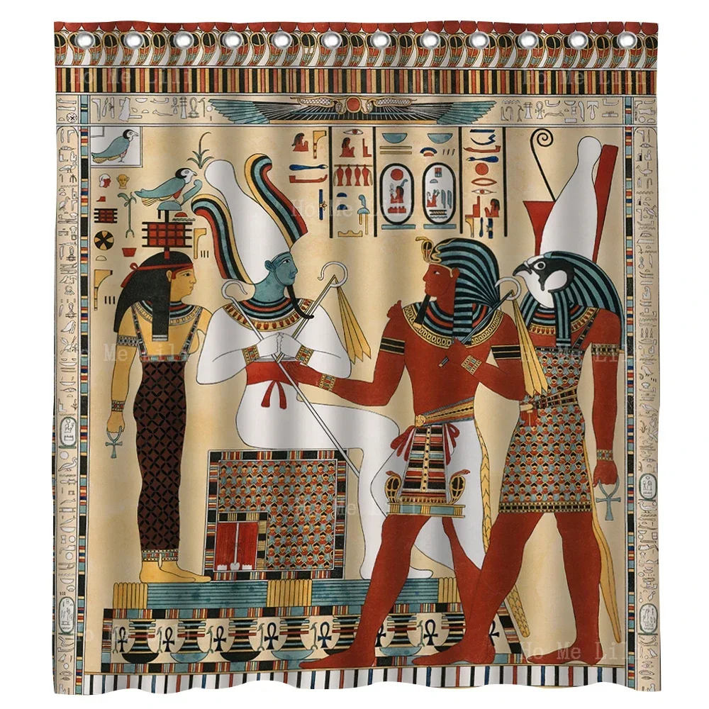 Ancient Egypt Myths And Legends God Anubis And Goddess Hathor Hieroglyphic Shower Curtain By Ho Me Lili For Bathroom Decor