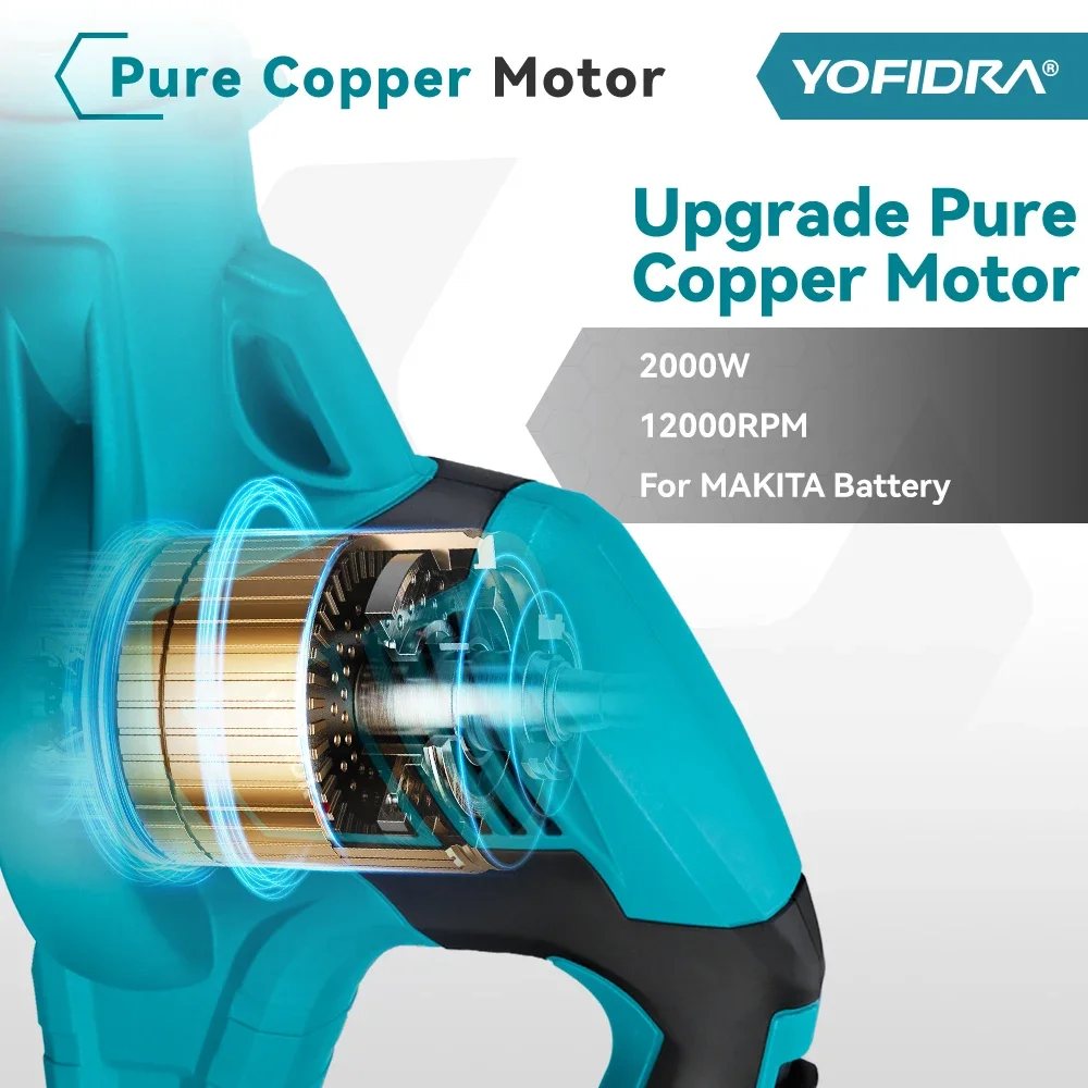 Imagem -05 - Ventilador Elétrico sem Fio Poderosa Indústria Doméstica Folha Sopro de Neve Soprador de Poeira Ferramenta Elétrica de Jardim para Makita 18v Bateria 2000w