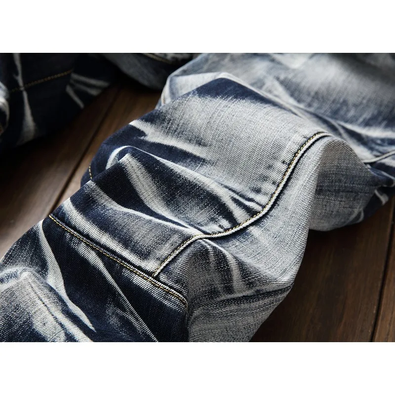 بنطال جينز رجالي بأربعة ألوان مقاس كبير ذو ساق مستقيمة قديمة وخصر متوسط مستقيم من قماش الدنيم #6