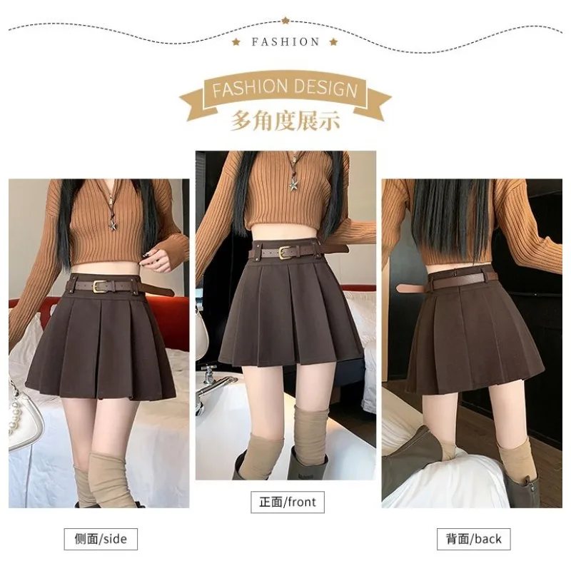 ウールプリーツスカート 秋冬2025新作 ハイウエストAラインスカート スクールスタイル万能ショートスカート