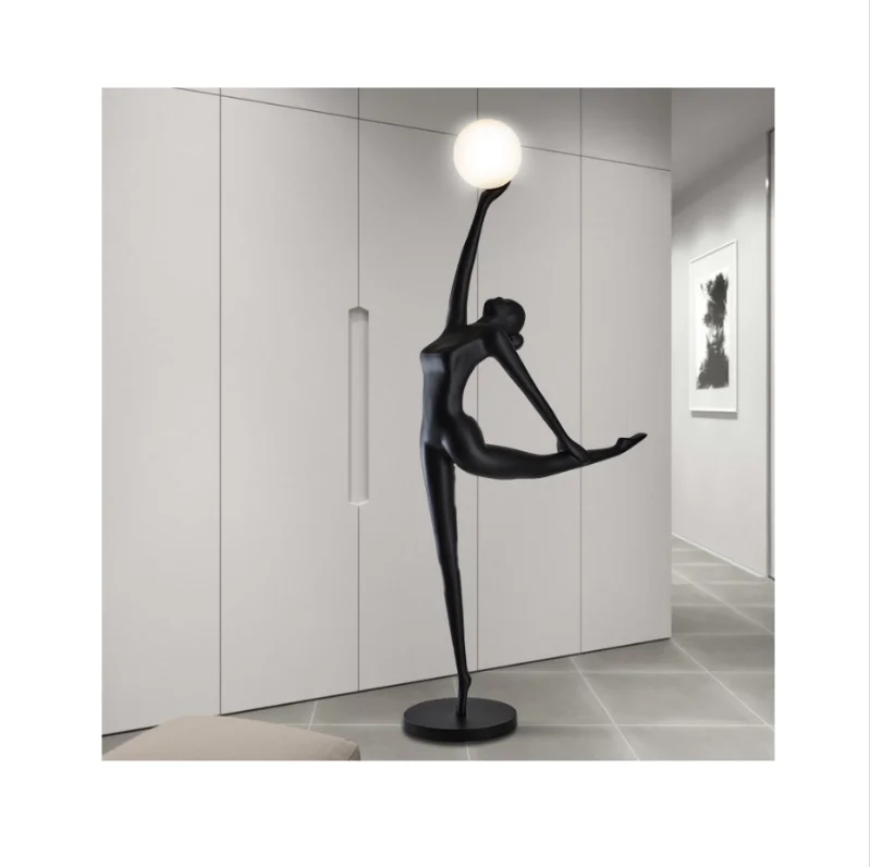 

Home Decoration Dancer Floor Lamp Black Statue Lamp Decoration Living Room Corner LED Glass Floor Lamp