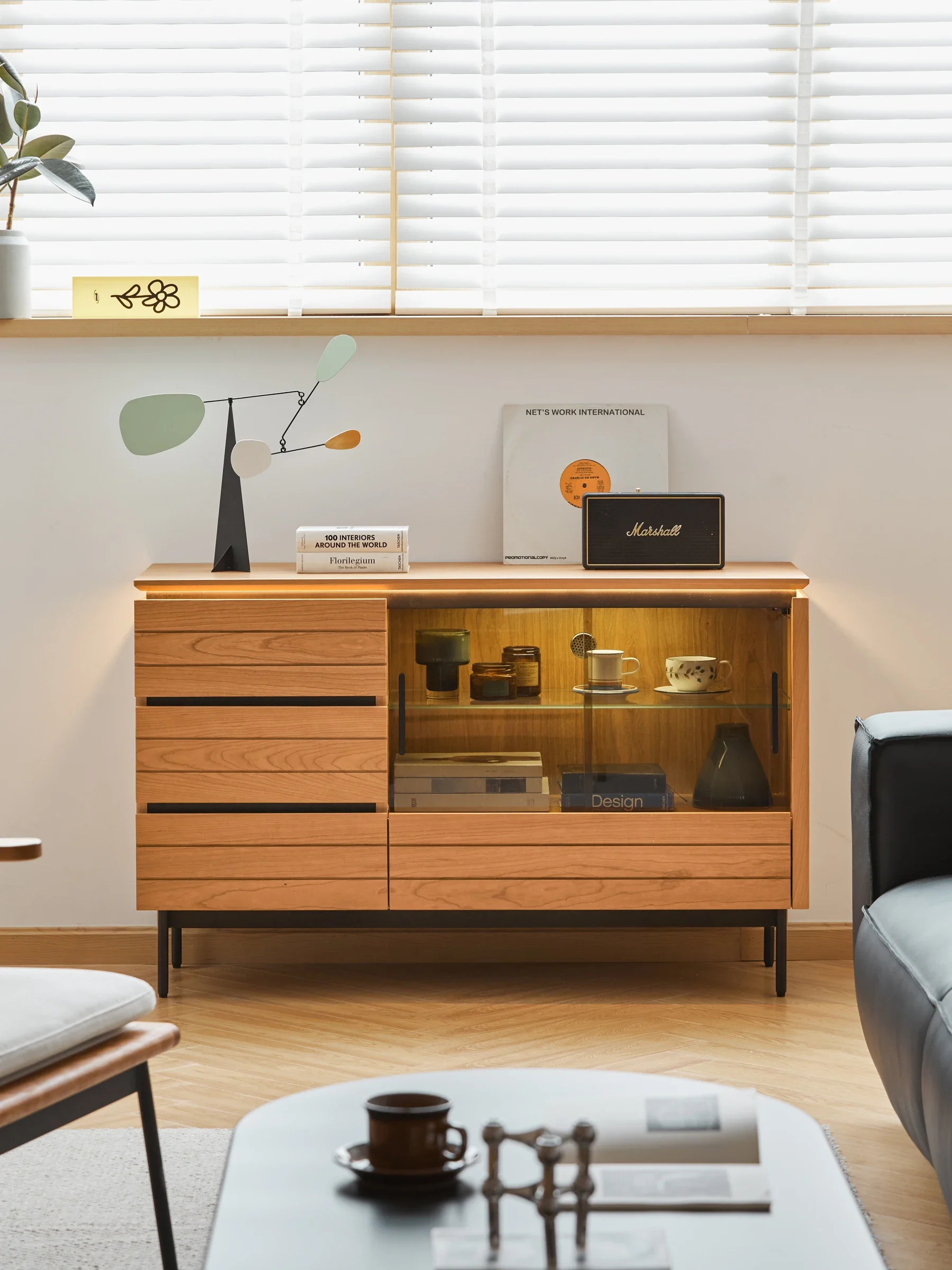 

-Living Room/bedroom Cupboard with Glass Door Storage Cabinet Designer Style 6 Chest of Drawer