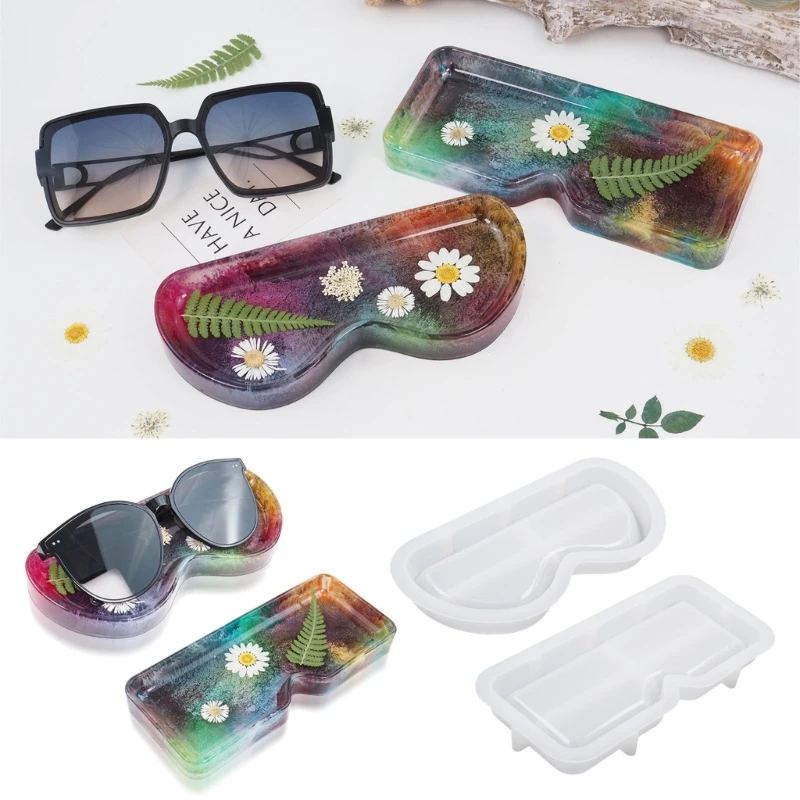 2Pcs Sunglasses Display Tray Holder Glasses Cases Silicone Epoxy Mould Resin Casting Glasses Storage Box Mold