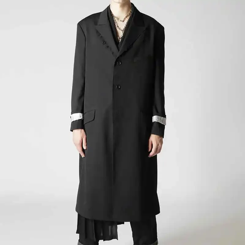 

YOJI OOAK original design Japanese wool design suit collar mid-length furred suit jacket trench coat