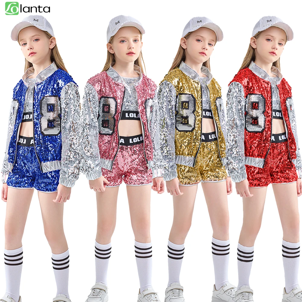 LOlanta Girls Sequin Dance Costume Sparkle Hip Hop Jazz Dance Dresses Modern Dancing Outfits 4-14 Years