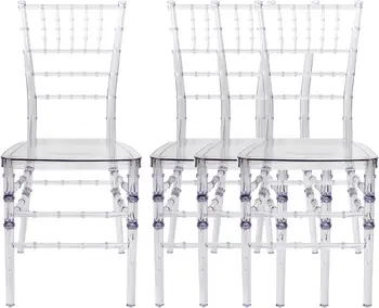 مجموعة من 4 كراسي من الأكريليك الكريستالي الشفاف، وكراسي شيافاري، وكراسي طعام شفافة من الراتنج لحفلات الزفاف والولائم والحفلات