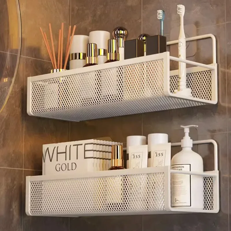 33cm Nordic Minimalist Bathroom Storage No-Punch Wall-Mounted Cosmetic Shelves High-Capacity Organizer