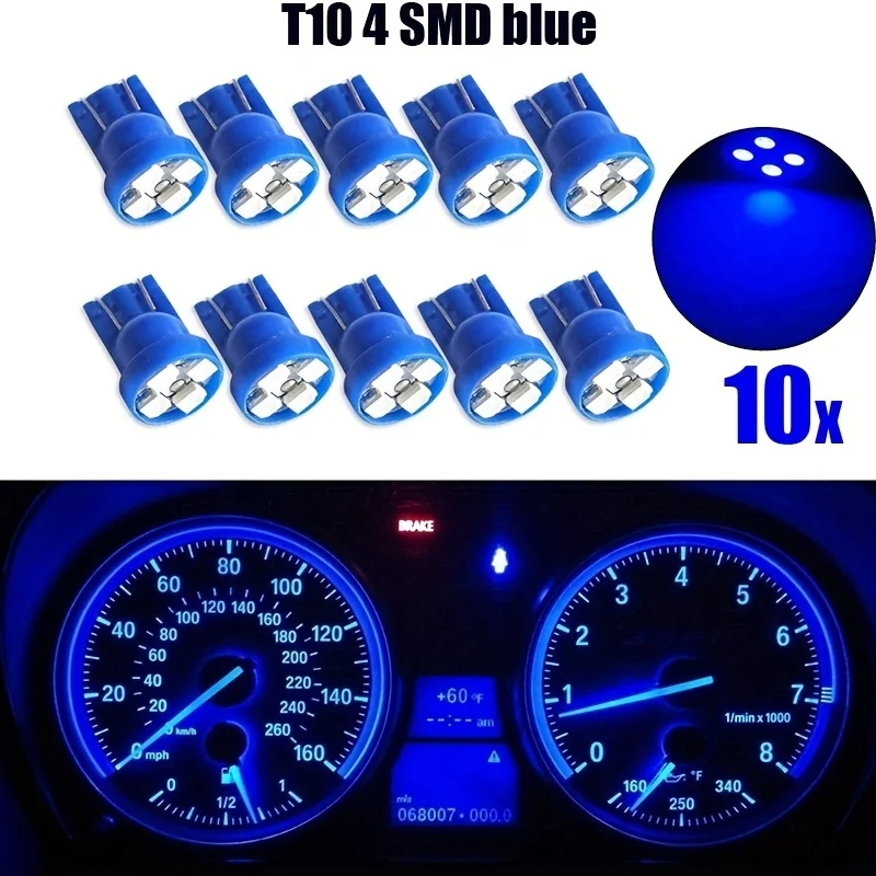 10Pcs/Set Car Light T10 4SMD 1210 LED Wedge Dashboard Gauge 