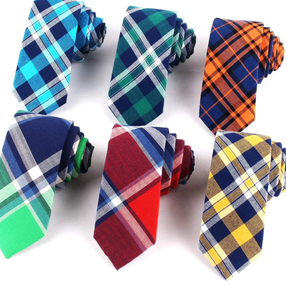 

Brand Ties for Men 100% Cotton Mens Necktie Causal Narrow Plaid Tie For Man Bussines Corbatas Bridegroom Party Slim Neckties