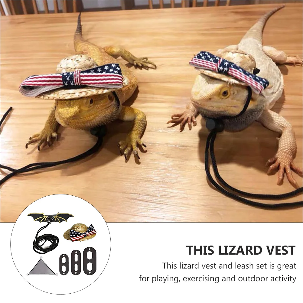 

Lizard Harness Leash Set Creative Design Hat Wing Vest Hammock Pet Costume Accessories Outdoor Small Pet Crawling Harness